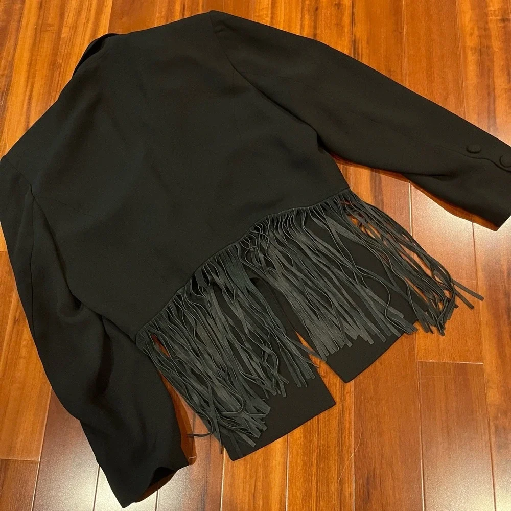 Cache Black Jacket Fringe Trim Single Button Notched Lapel‎ Blazer Western Sz 14